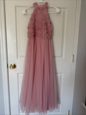 SHEIN Pink Floral Rosette Halter Tulle Gown Size 12Y!